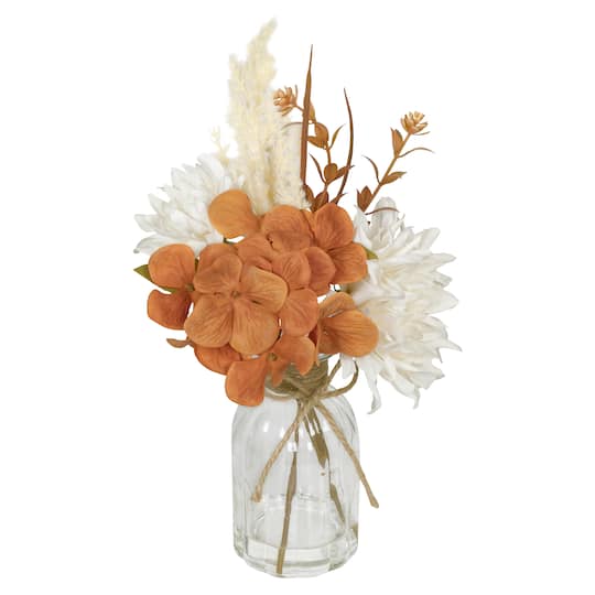 12" Cream Dahlia & Orange Hydrangea Mix Real Touch Premade Arrangement by Ashland®
